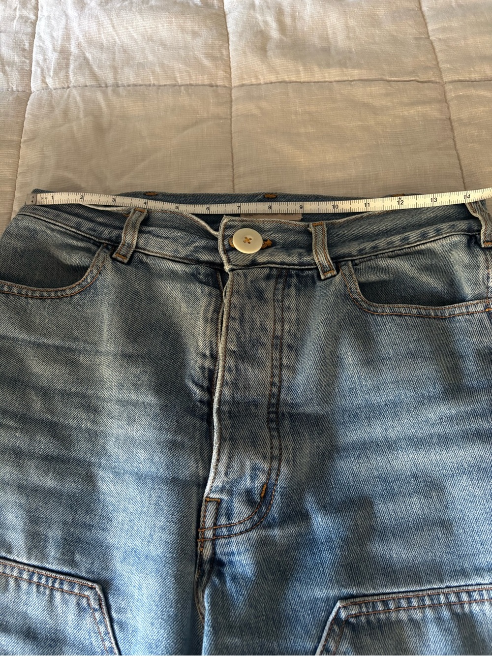 Jesse Kamm Patchfront Handy Pants in Cowboy Blue denim - Picture 6 of 8